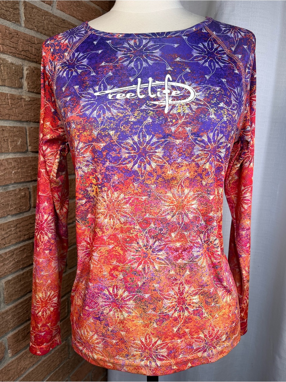 Reel Life Performance Fishing Shirt Floral Print Long Sleeve UPF Size S